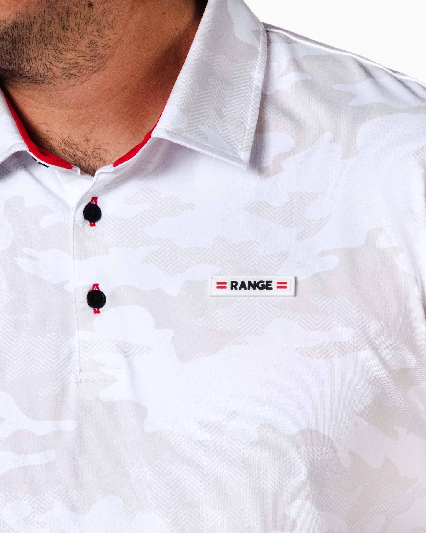 close up of range badge on pocket