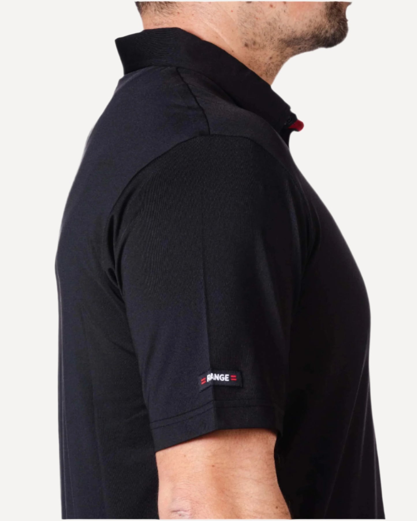 sleeve of polo with range woven label