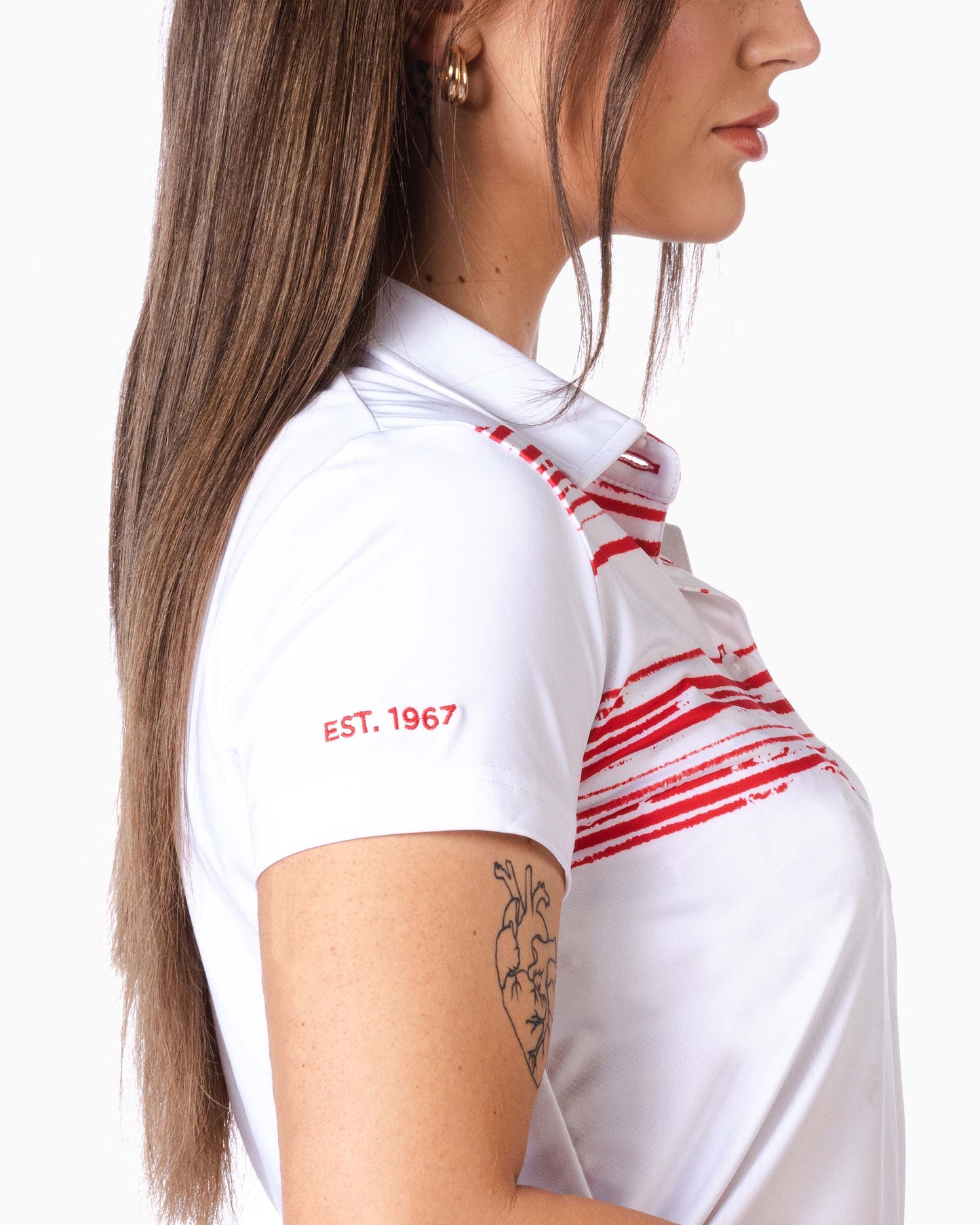 close up of sleeve with embroidered "est. 1967"