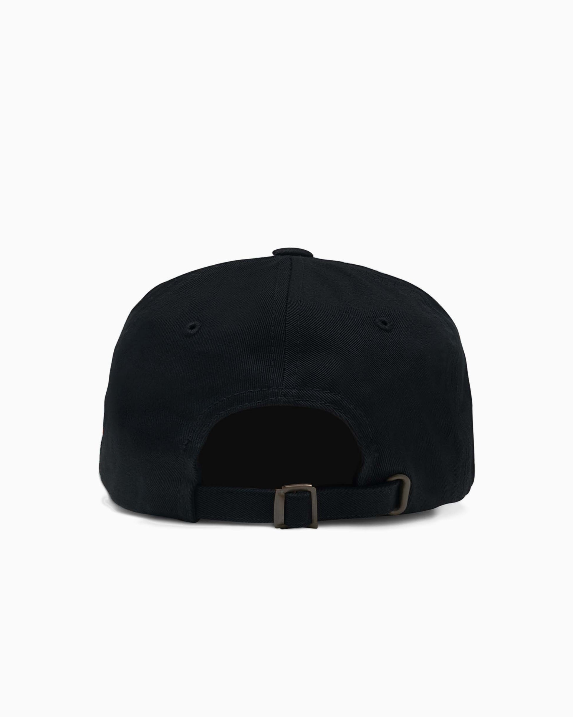black back of hat with buckle closure 