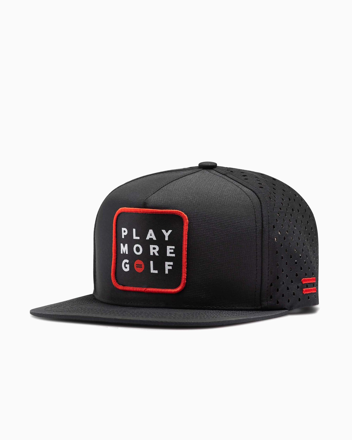 black hat with Play More Golf patch